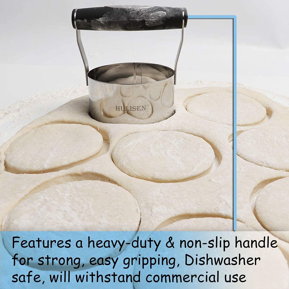 HULISEN 3 inch Biscuit Cutter  Stainless Steel Round Cookies Cutter with Soft Grip Handle  Gift Package