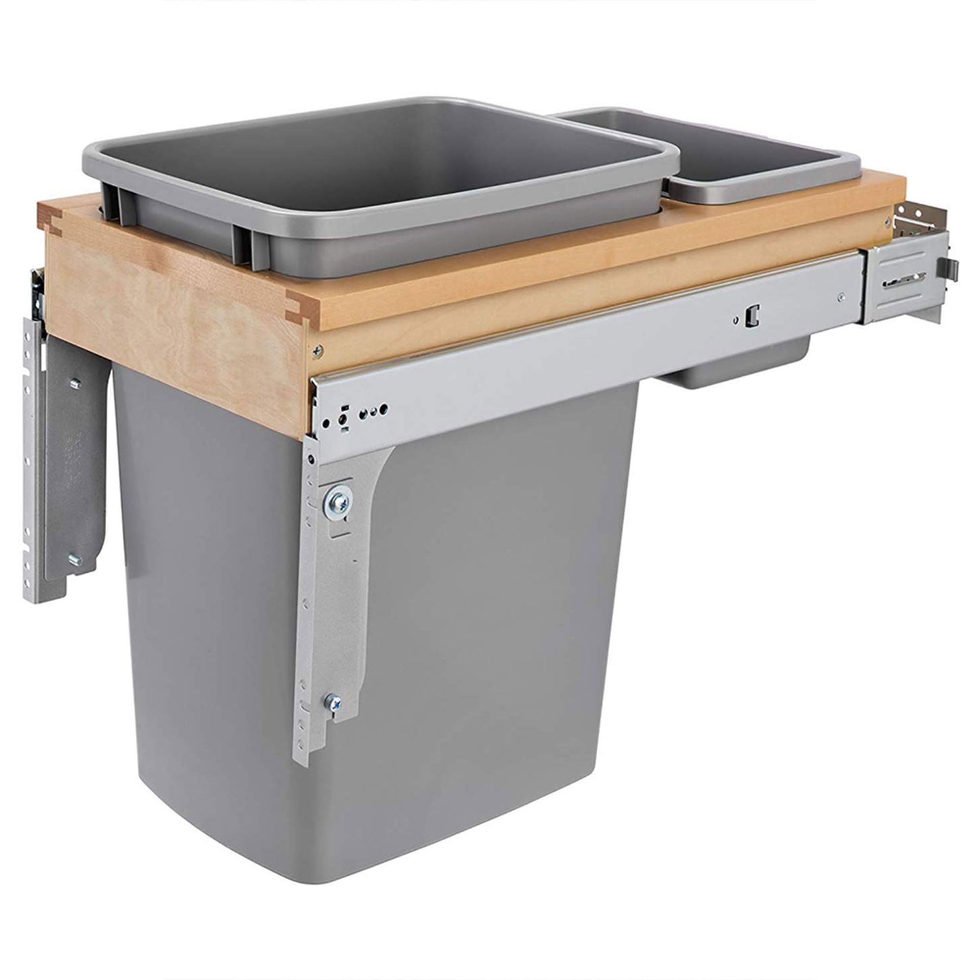 Rev-A-Shelf 35 Qt Pullout Under Cabinet Trash Can w/Soft-Close, Top Mount Garbage Bin for 12 x 1.5 Face Frame, Gray, 4WCTM-12BBS