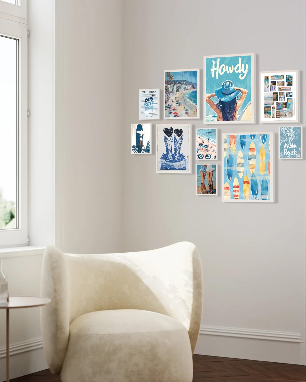 Kbkbart Coastal Cowgirl Room Decor Aesthetic Set Of 10, Coastal Granddaughter Room Decor, Blue Collage Coastal Cowgirl Wall Art