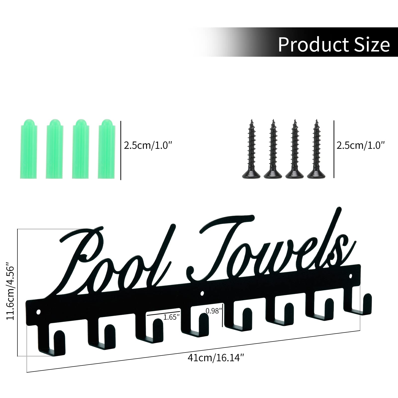 Azmoncy Pool Towel Rack, Wall Mount Pool Towel Holder Towel Hanger Towel Hooks With 8 Hooks For Hanging Heavy Duty, Pool Accesso