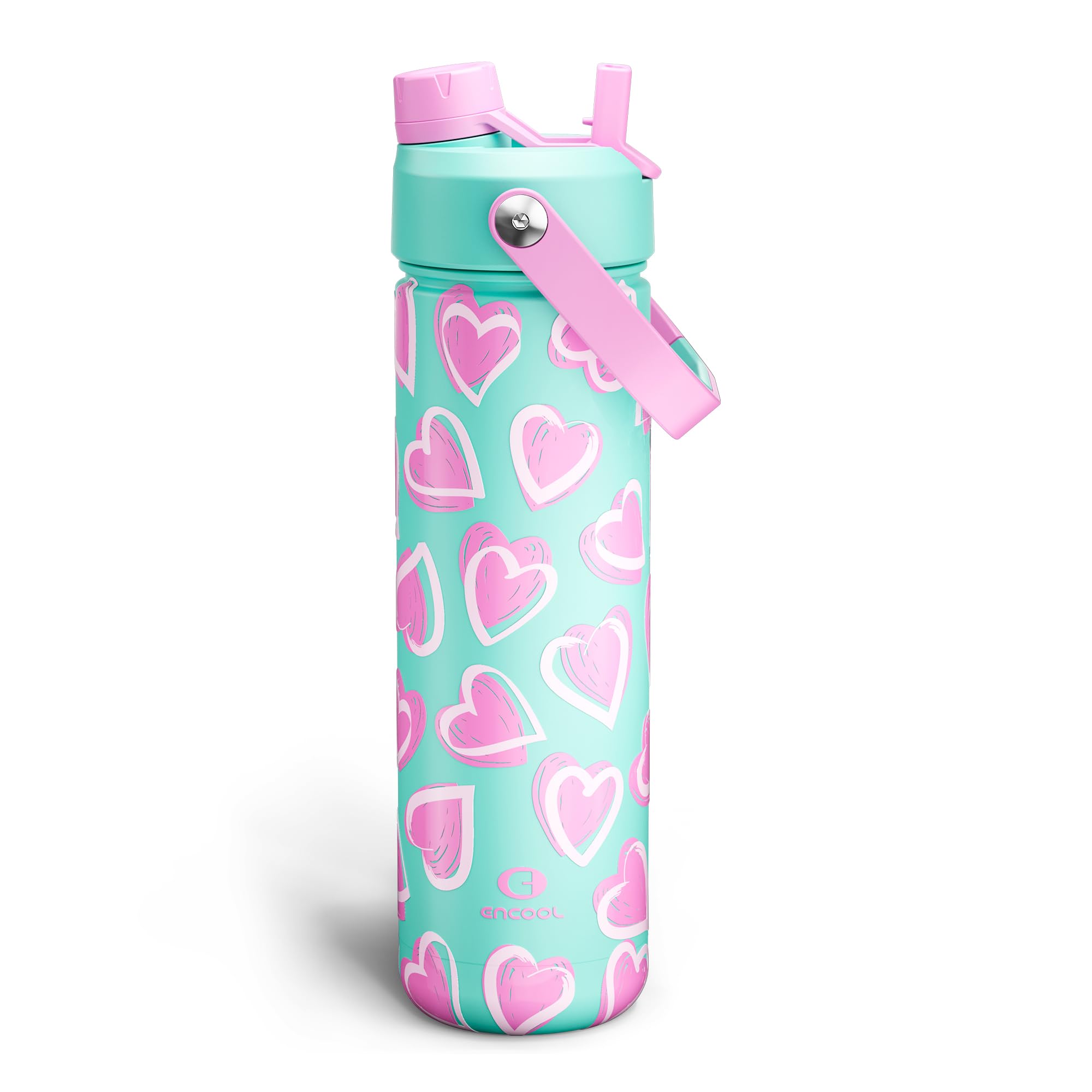 ENCOOL Valentines Day Insulated Water Bottle with Straw Stainless Steel Water Bottle, Leak-Proof, BPA-Free, Keeps Cold for 24 H