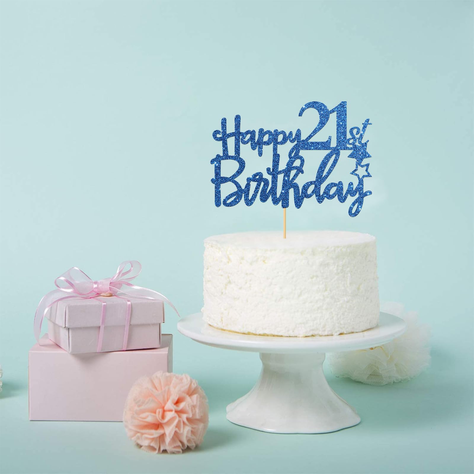 Royal Blue Glitter Happy 21St Birthday Cake Topper - 21 Sign Cake Topper - Cheers To 21 Years Party Supplies - 21St Birthday Par