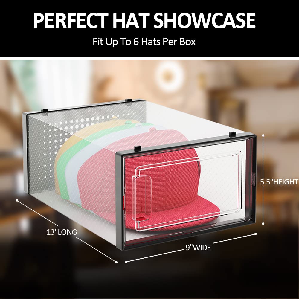 Qualiapex Hat Organizer For Baseball Caps, Hat Storage Box Showcase, Baseball Caps Collection Display Boxes Stackable, Dust-Proo