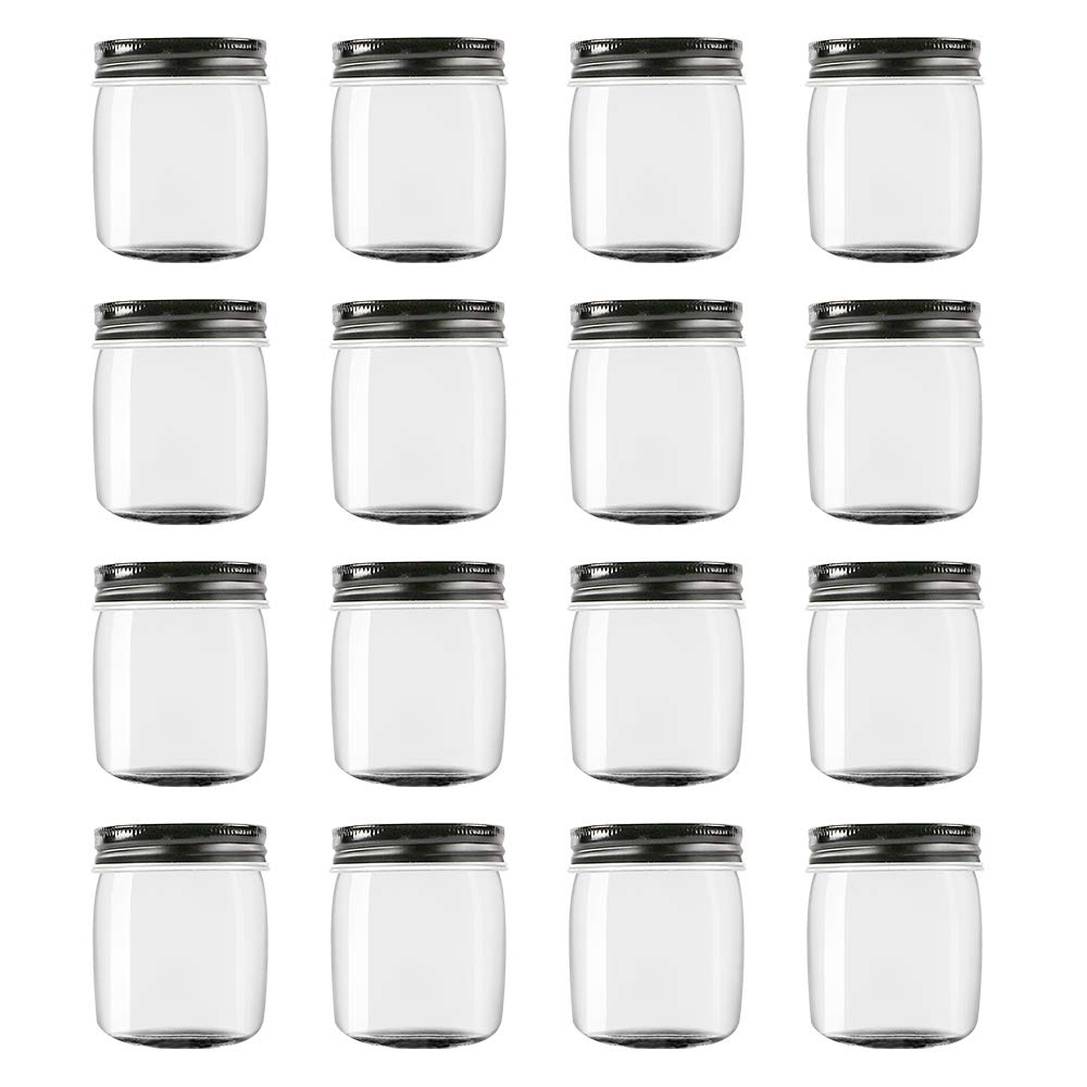 Novelinks 8 Ounce Clear Plastic Jars With Black Lids - Refillable Round Clear Containers Clear Jars Storage Containers For Kitch