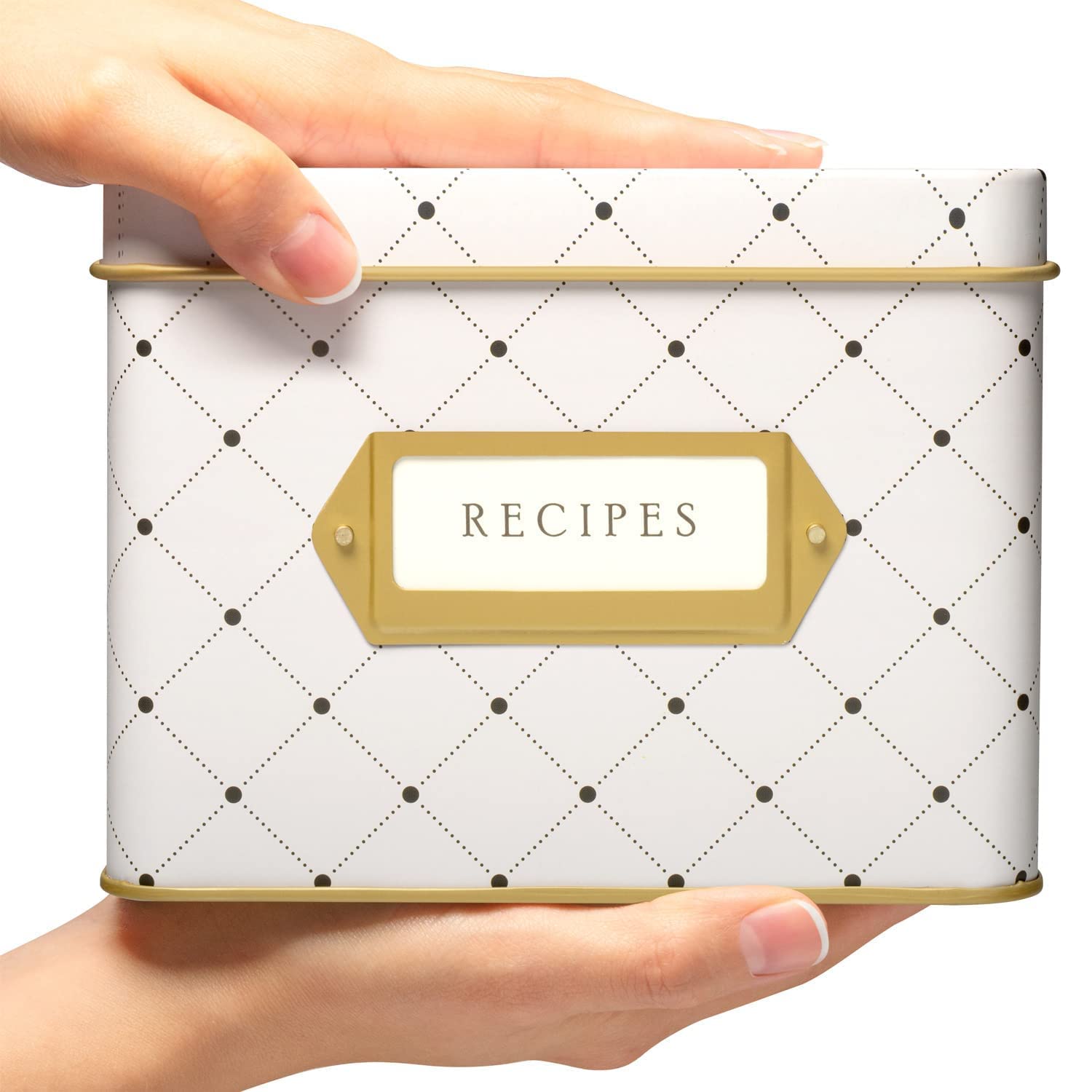 Jot & Mark Recipe Card Gift Box, 50 4X6 Inch Cards, 14 Dividers, Decorative Tin Box, Floral Pattern