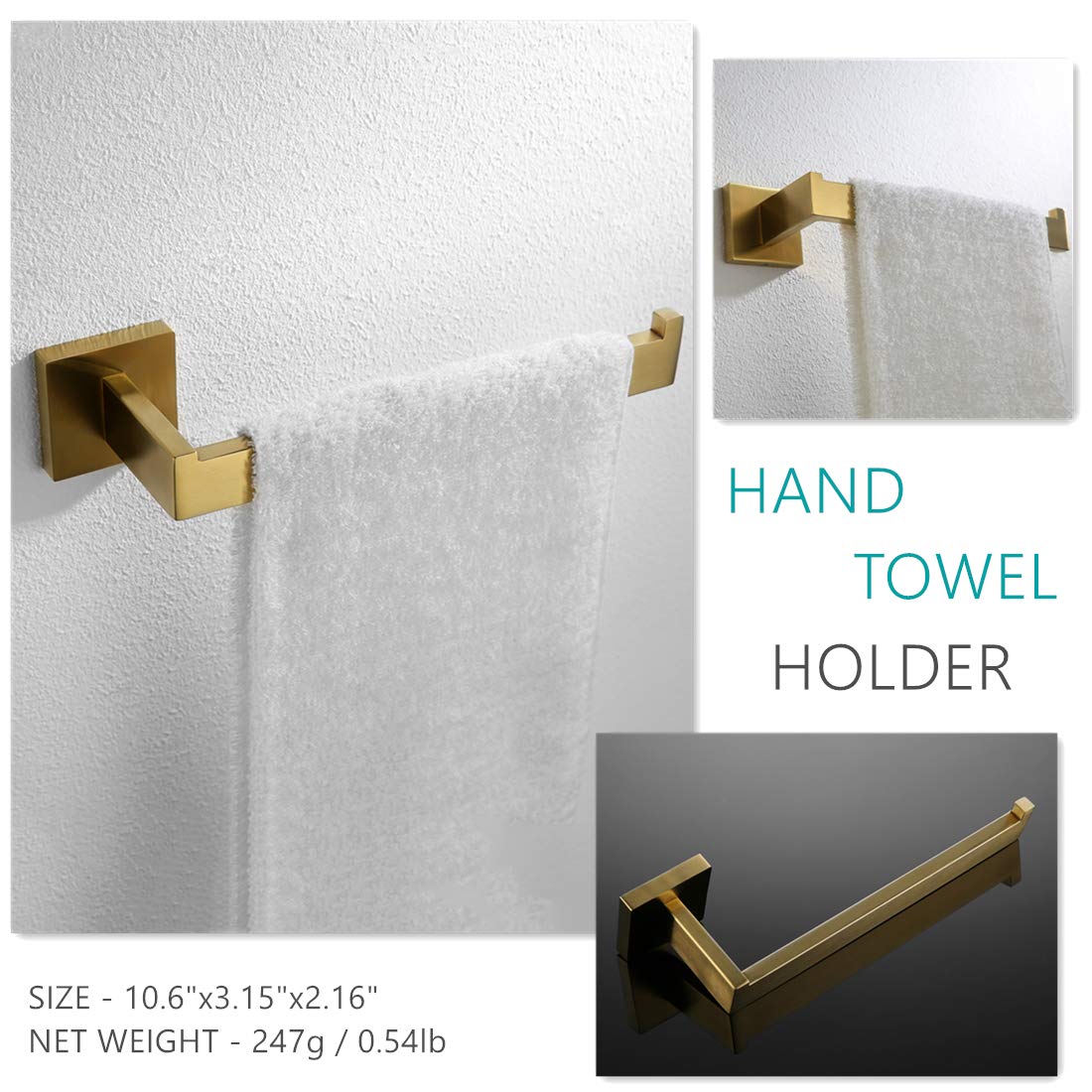 Velimax Premium Stainless Steel 4 Pieces Bathroom Hardware Accessories Set Wall Mounted Towel Bar Set, Brushed Gold, 23.6-Inch