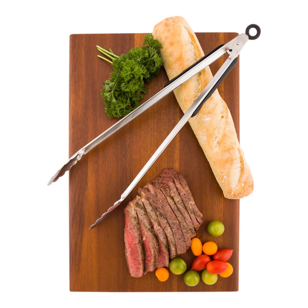 Restaurantware Met Lux 16 Inch X 3.5 Inch Kitchen Tongs 1 With Rubber Grip Serving Tongs - Non-Slip Scalloped Edges Silver Stain