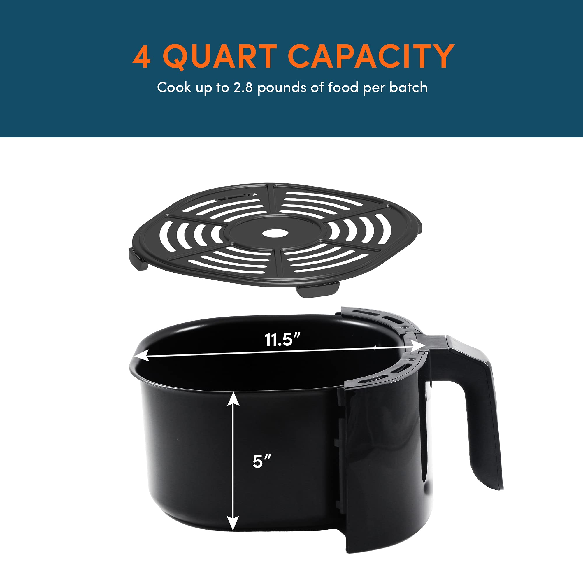 Elite Gourmet Electric Digital Hot Air Fryer, 1350W, Oil-Less, 4 Quart, Black, Model EAF4617