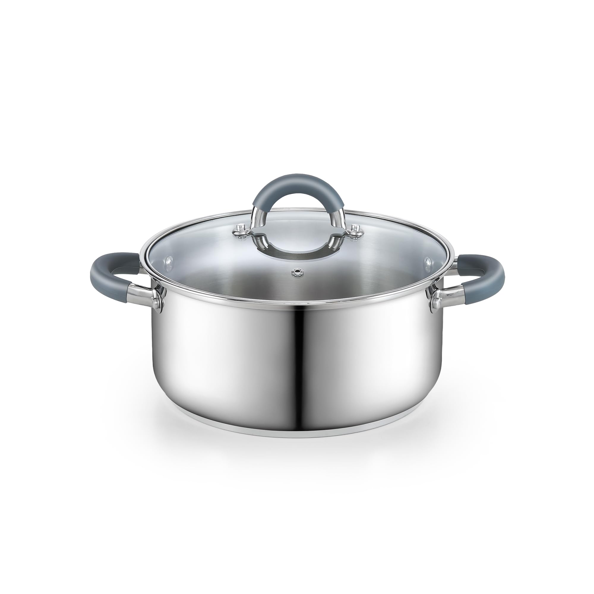 Cook N Home 5.5-Quart Sauce Pot Stainless Steel Stockpot With Glass Lid, Basics Saucier Casserole Stock Pot, Stay-Cool Silicone 