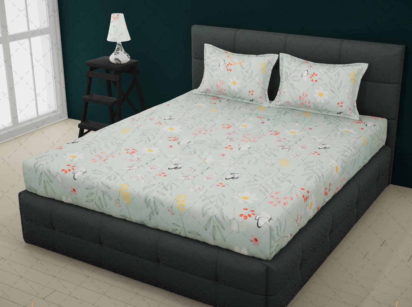 Rrc Gless Cotton Elegant Polycotton Elastic Fitted Bedsheet With 2 Pillow Covers,72X78 (Inches) On All Around Side To Grip The M
