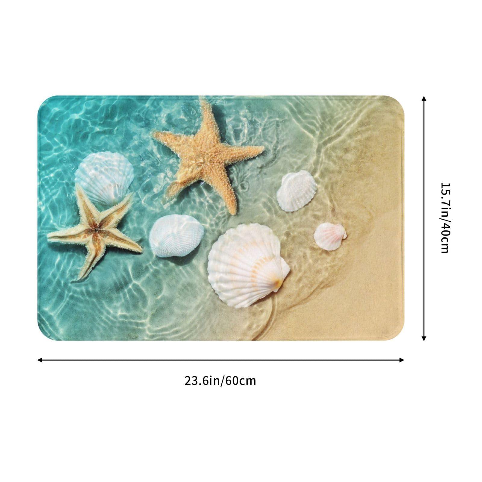 Nautical Coastal Bath Mats For Bathroom, Soft Absorbent Starfish Seashell Coral Beach Bath Rug Non-Slip Floor Rug Carpets For Ki