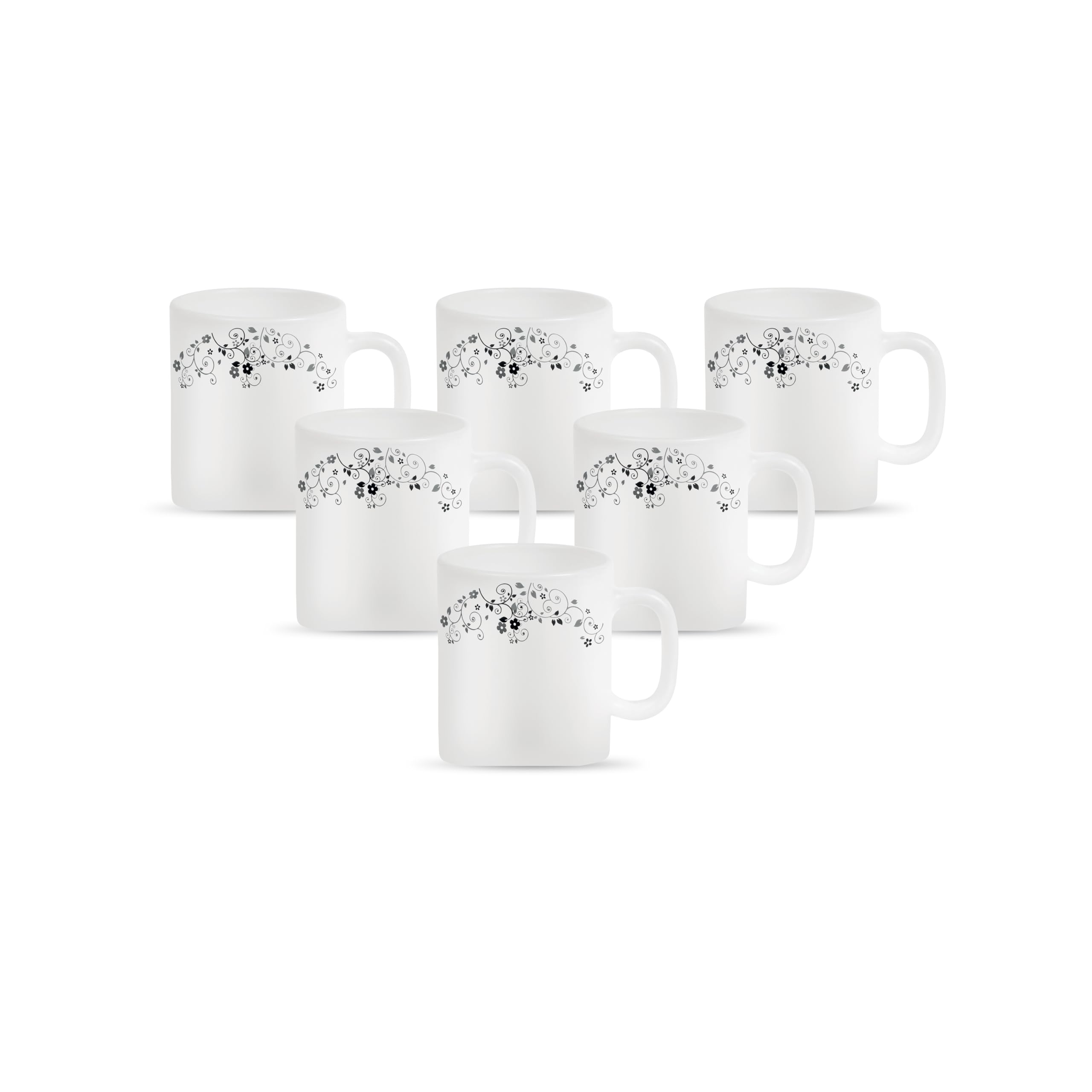 La Opala Diva, Opal Glass Crockery | Coffee Mug Cylinder Regular, Set of 6 | Mystrio Black, 190 ml | for Tea & Coffee | Microwav