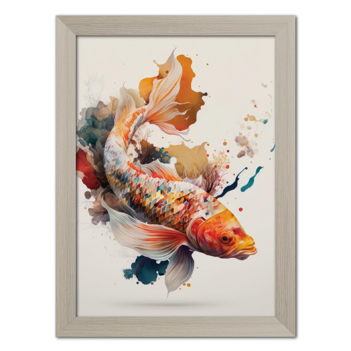 TenorArts Feng Shui Fish Photo Frame Good Luck Modern Art Framed Aesthetic Wall Painting with White Wooden Texture for Living ro