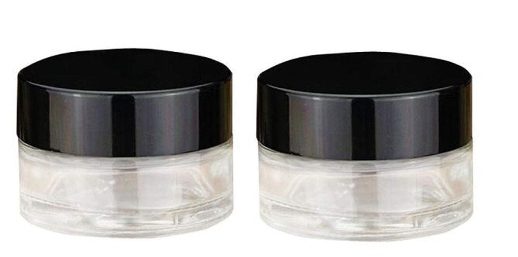 2Pcs 5Ml / 5Gram Small Litter Cute Round Empty Refillable Transparent Glass Bottle Jars Pot Container With Black Cap For Makeup