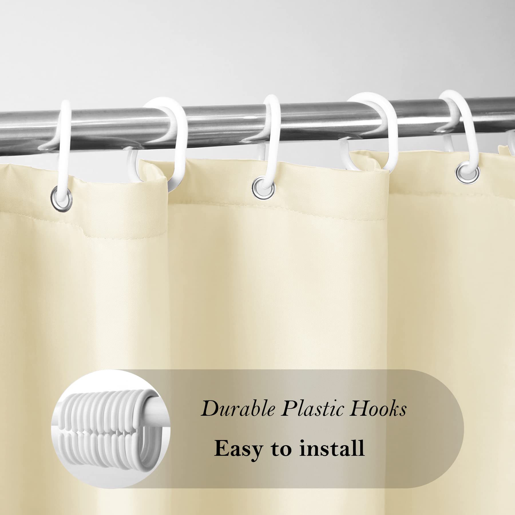 Aoohome 72X96 Inch Polyester Shower Curtain Liner, Extra Long Bathroom Curtain For Hotel With Hooks, Weighted Hem, Water Repelle