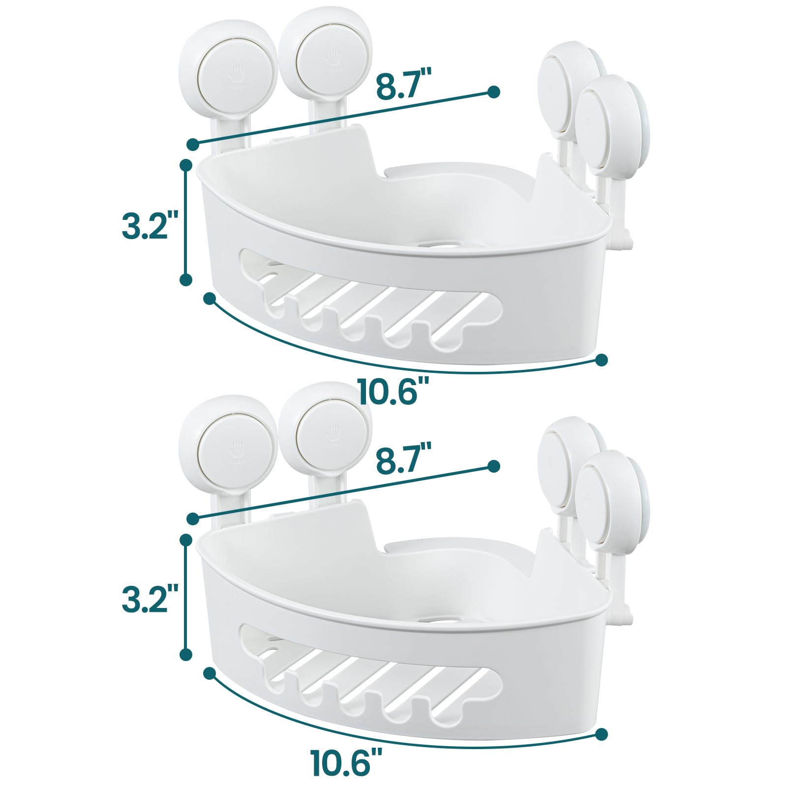 Taili Suction Corner Shower Caddy, Bathroom Shower Shelf Storage Basket Wall Mounted Organizer For Shampoo, Conditioner, Plastic
