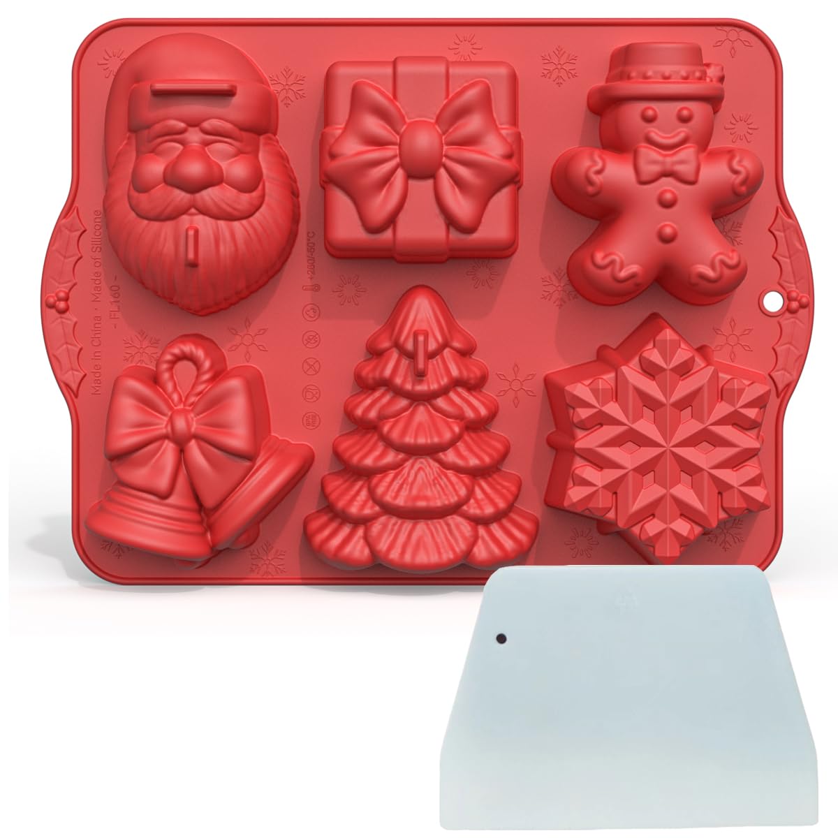 3D Christmas Silicone Molds, Large Size Xmas Baking Mold with Scraper for Cakes, Handmade Soap, Chocolate, Jello, Candy and Cand