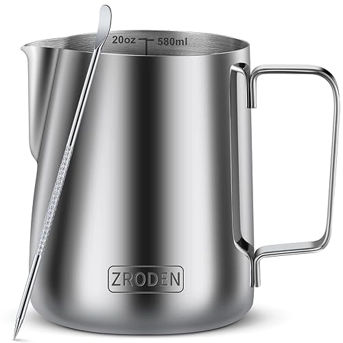 Milk Frothing Pitcher, 20Oz Espresso Steaming Pitchers Stainless Steel Milk Coffee Cappuccino Barista Steam Pitchers Milk Jug Cu