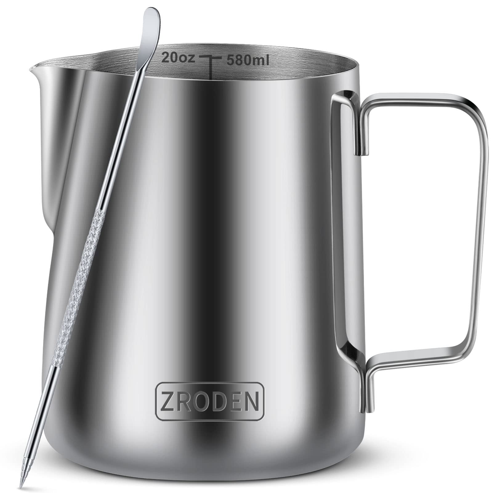 Milk Frothing Pitcher, 20Oz Espresso Steaming Pitchers Stainless Steel Milk Coffee Cappuccino Barista Steam Pitchers Milk Jug Cu