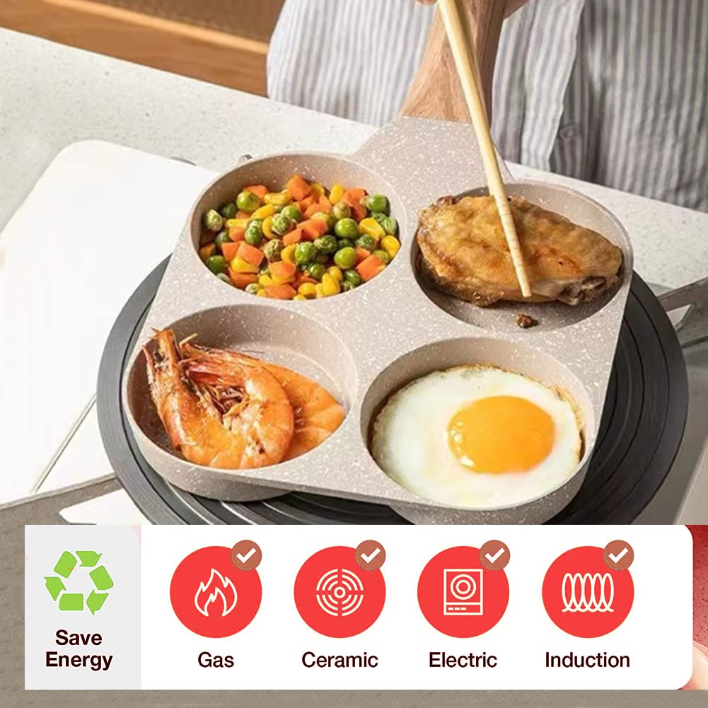 Miugo Four-Cup Fried Egg Pan, Medical Stone Non-Stick Frying Pan For Breakfast,Divided Egg Omelet Pans Suitable For Gas Stove An