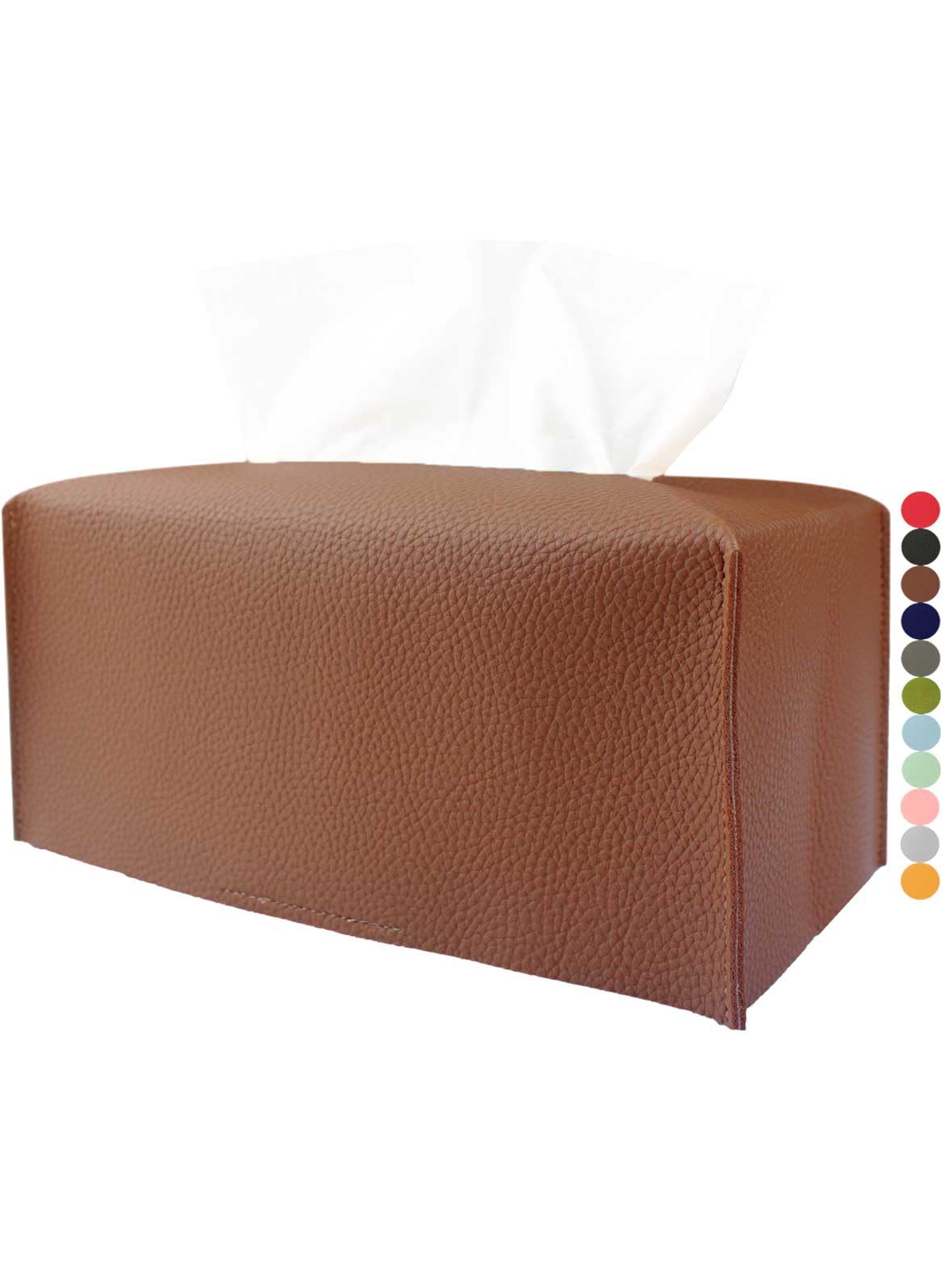 Rectangle Tissue Box Cover Brown - Normal Size Leather Rectangular Tissue Box Cover [Jesmini] Faux Leather Tissue Box Holder Lon