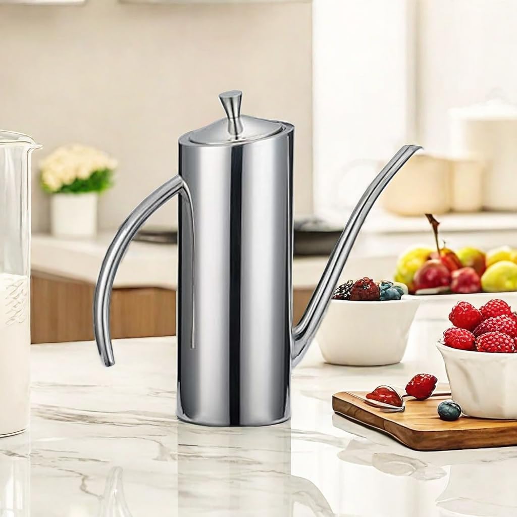KSENDALO Stainless Steel Olive Oil Dispenser - Leakproof 24oz/700mL, Ergonomic Design, Silver - Model K-135 CA FBA