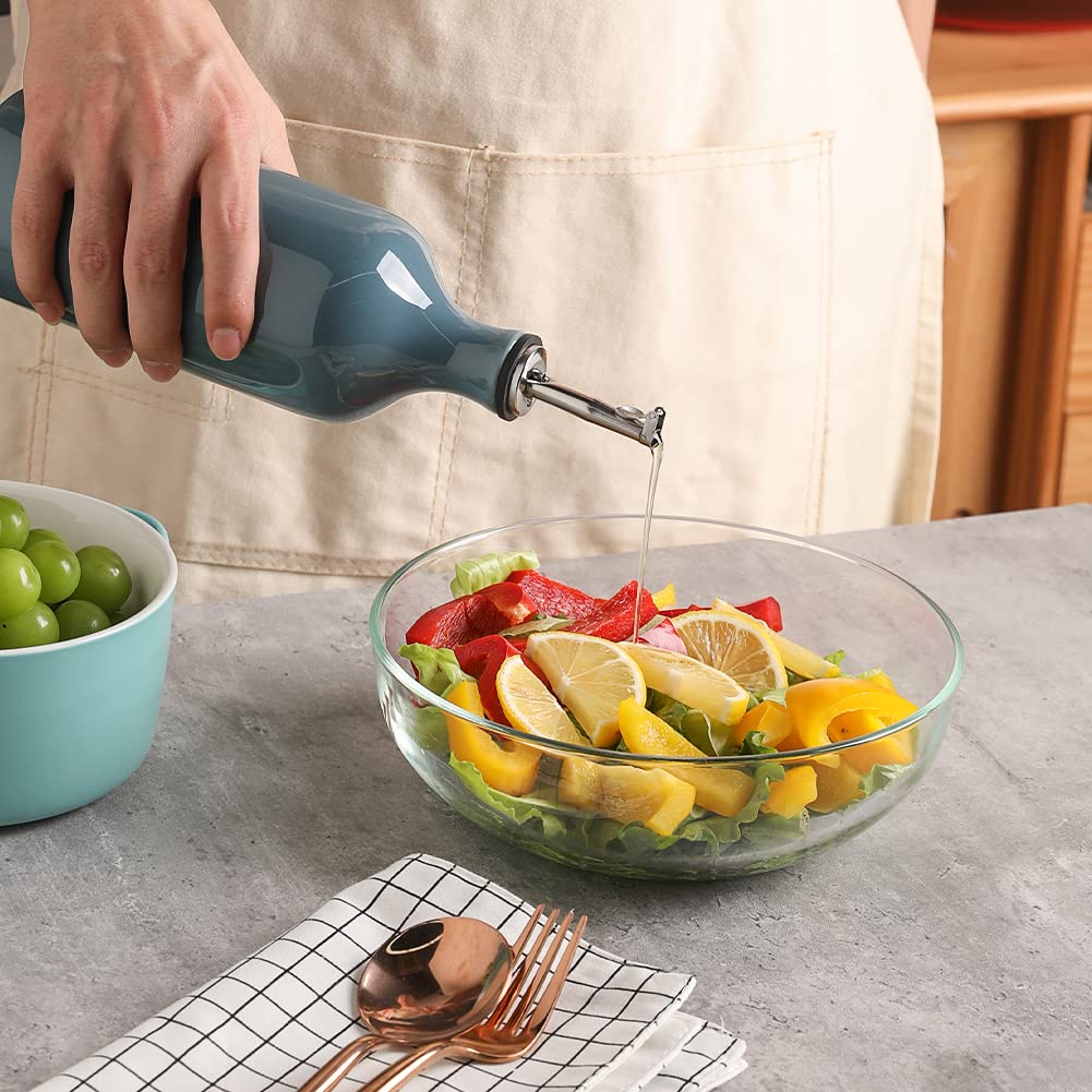 Sweejar Ceramic Olive Oil Dispenser Bottle, 20 Oz Relief Opaque Oil Cruet Protects Oil To Reduce Oxidation, Suitable For Storage