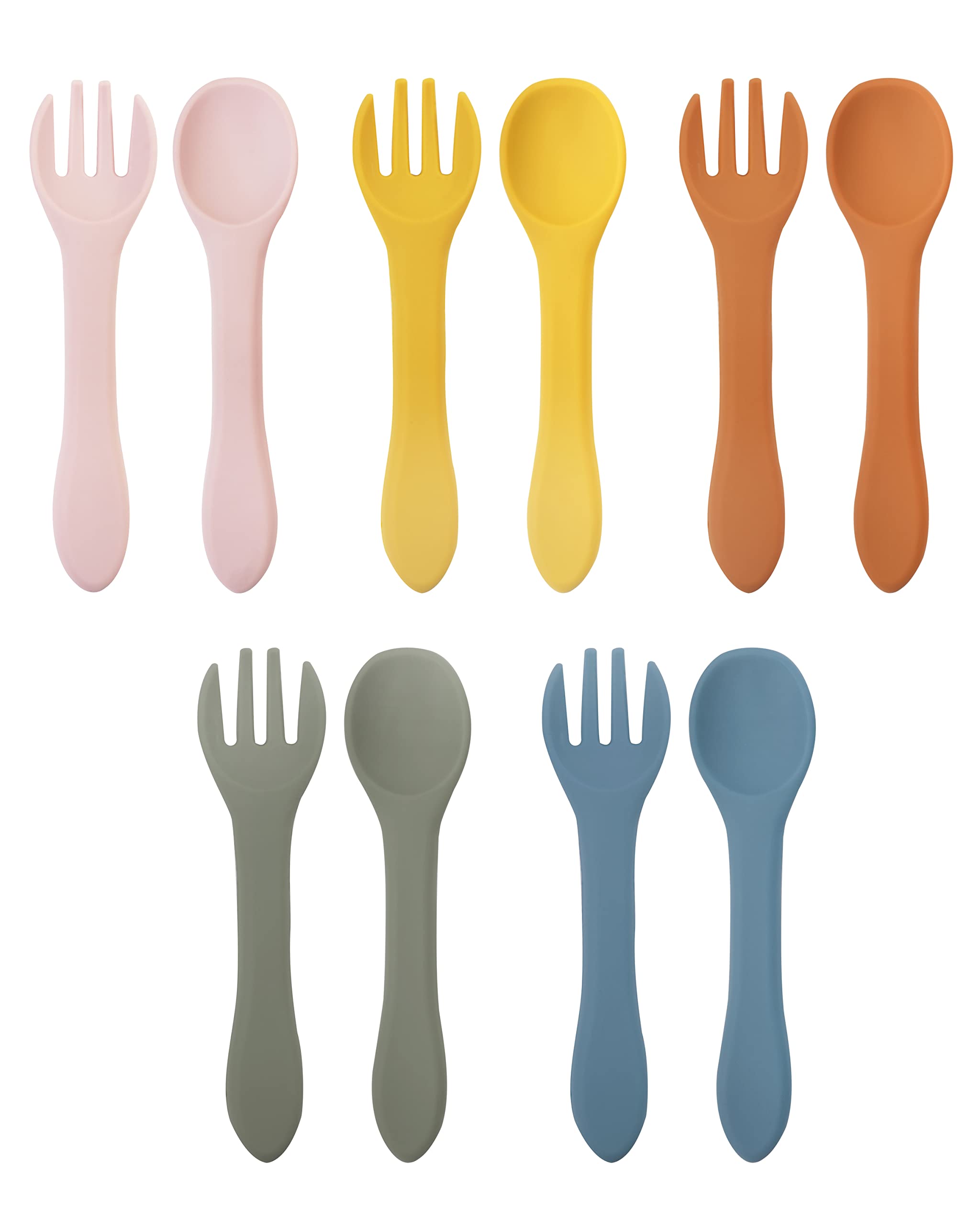 10 Pcs Silicone Baby Spoons And Baby Forks, Chewable Baby Utensils For Self-Feeding, Silicone Baby Utensils, Kids Utensils For O