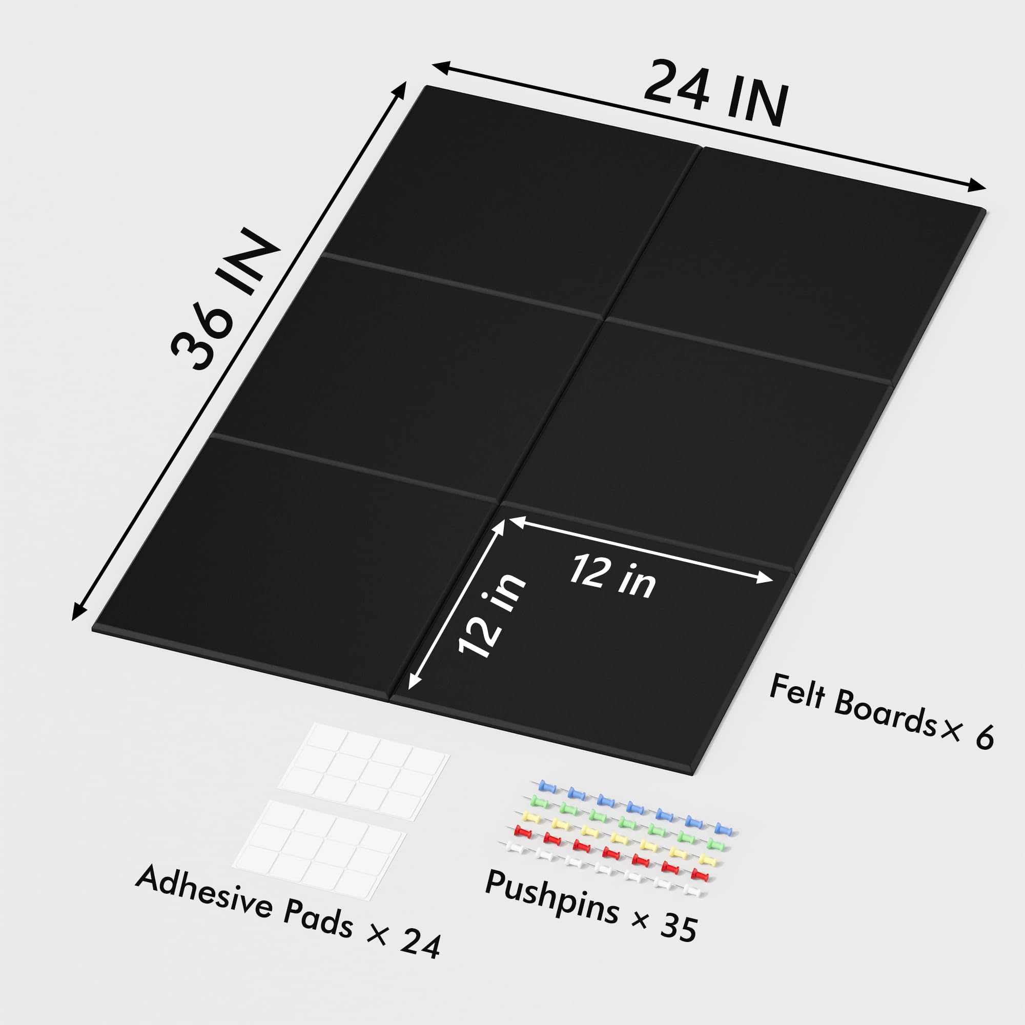 Neatsure Large Cork Board for Wall, Black Felt Bulletin Board with Pushpins, 36 x 24 6 Panels Wall Tiles, Tack Push Pin Boards f