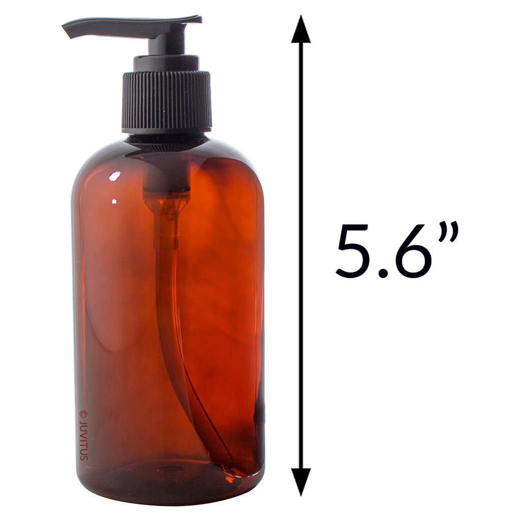 Amber 8 Oz Boston Round Pet Plastic Bottles (Bpa Free) With Black Lotion Pump (3 Pack)