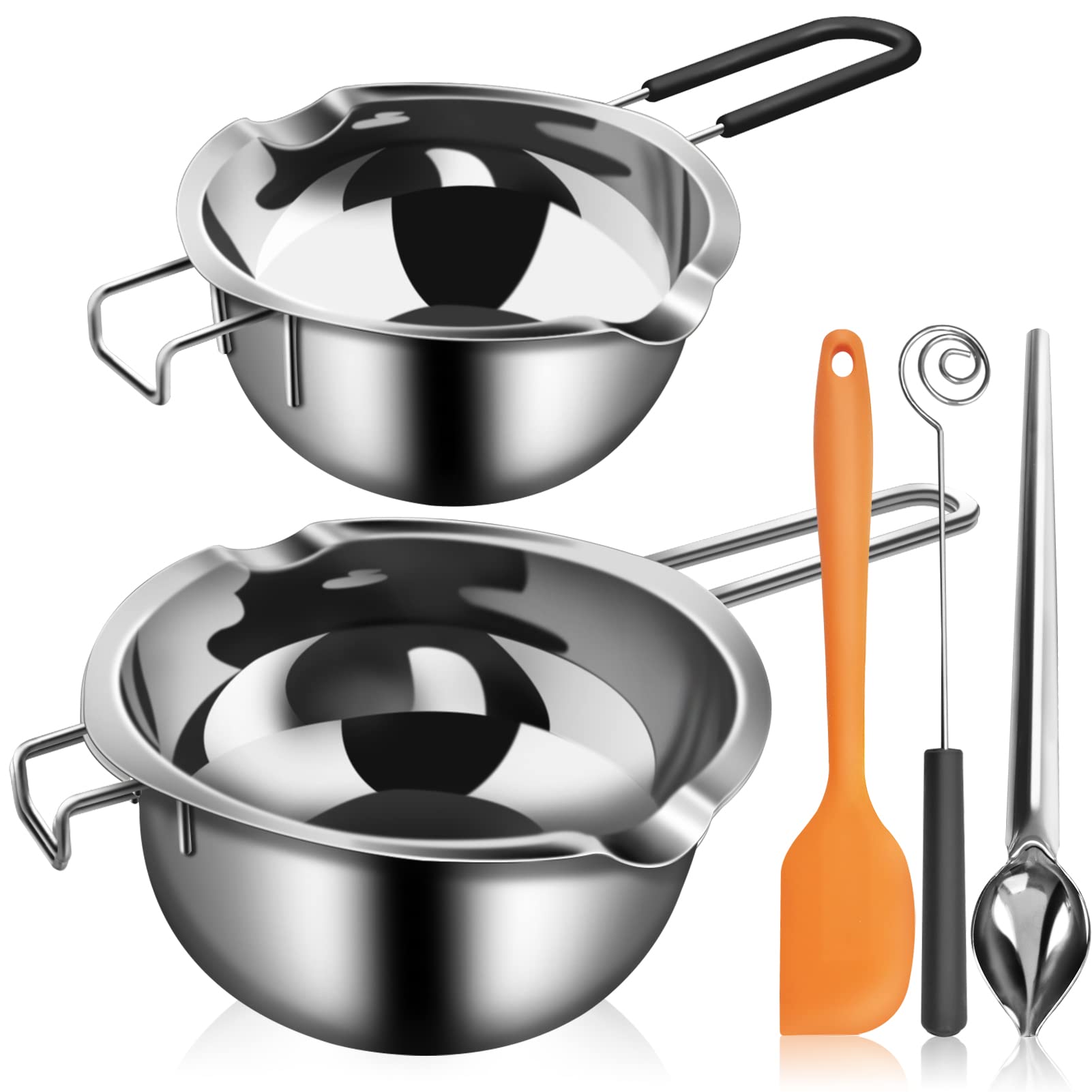 Artcome 5Pcs Double Boiler Melting Pot Set - 600Ml/0.6Qt And 1000Ml/1Qt Chocolate Stainless Steel Melting Pot, Decorating Spoons