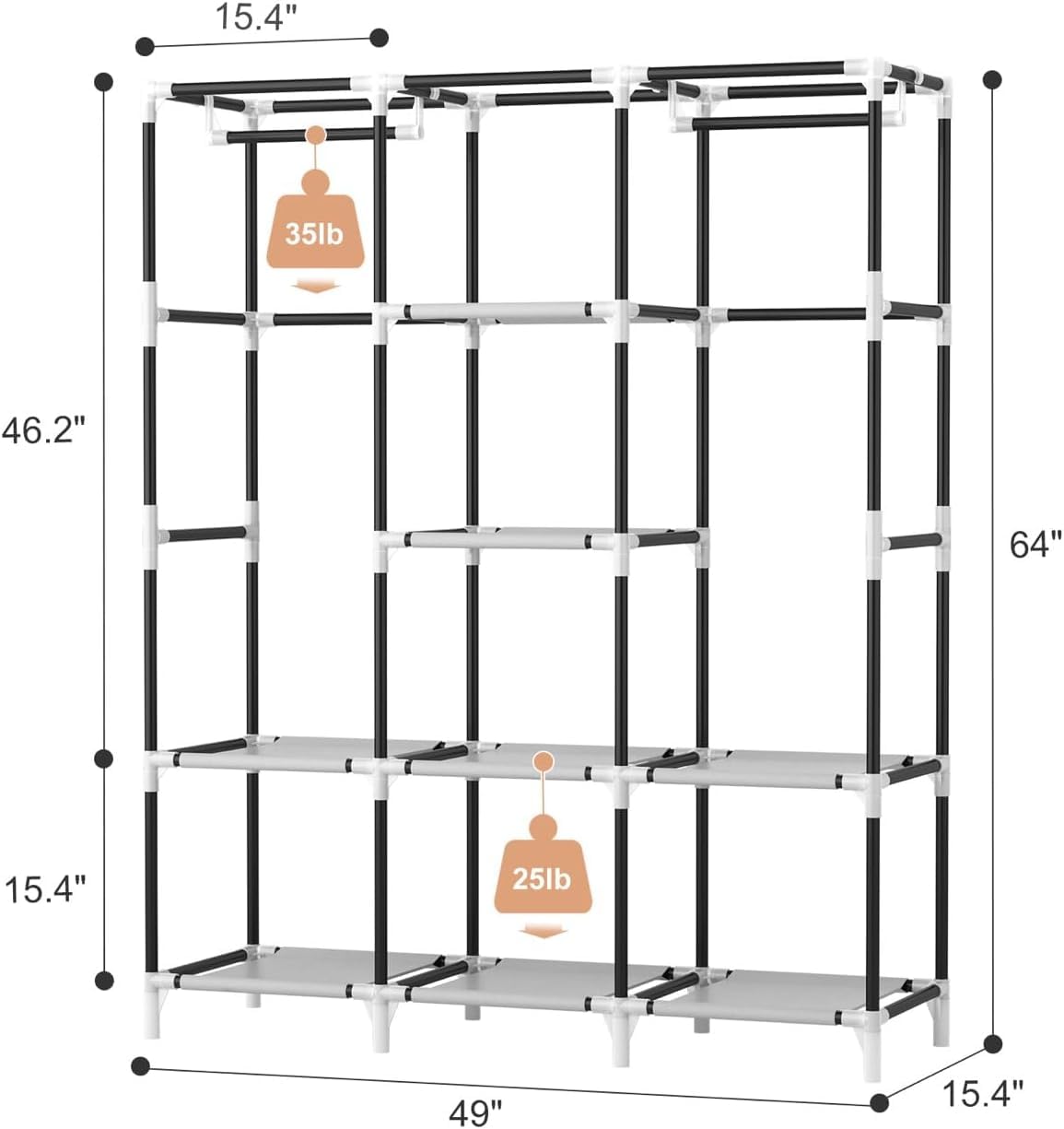 Vtrin Portable Closet, Large Capacity Portable Wardrobe With 2 Hanging Rods And 8 Storage Shelves, Sturdy Free Standing Closet W