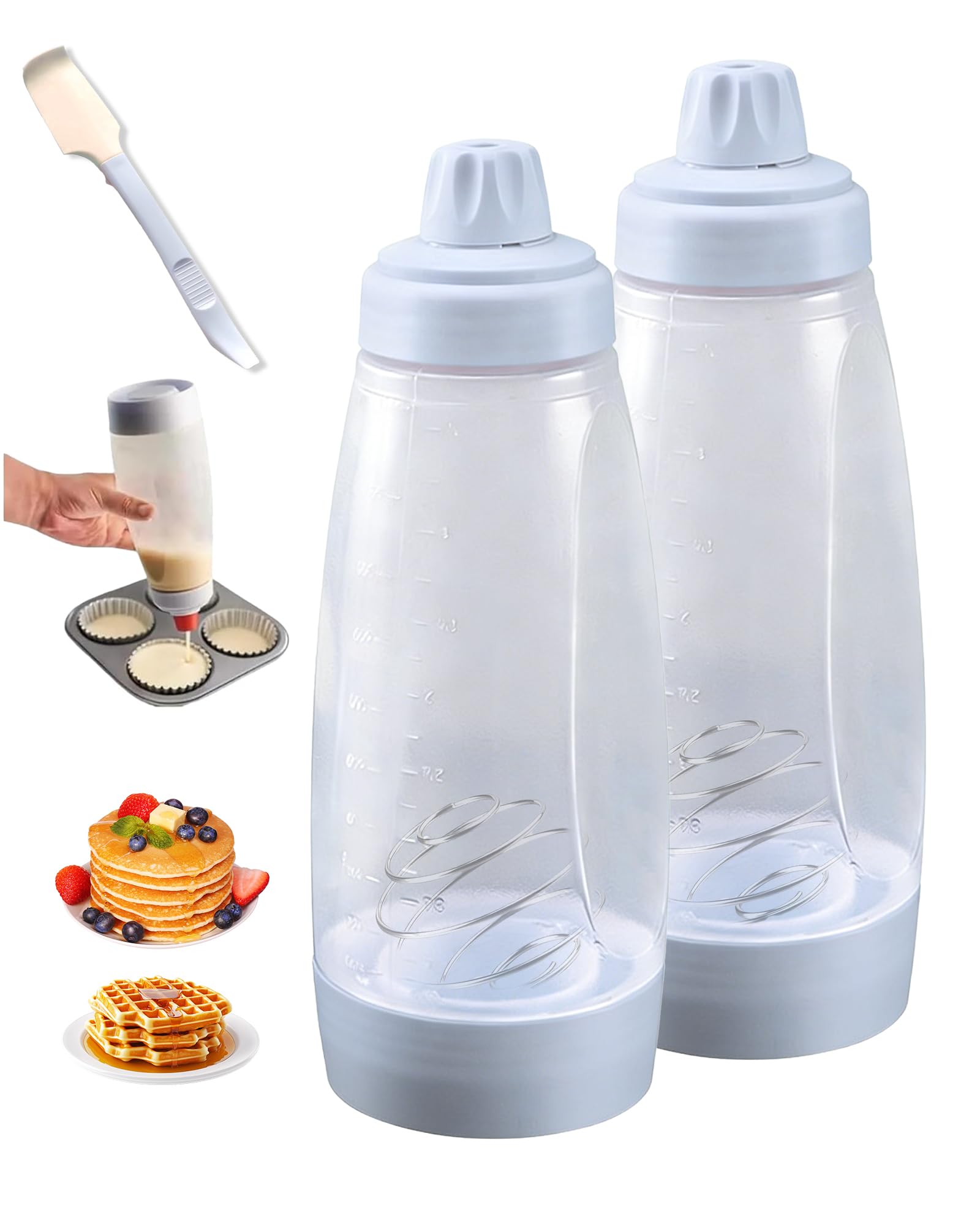 Kaeloxi 2 Pack Pancake Batter Dispenser, Pancake Batter Dispenser Bottle with 1000ml  Large Capacity NoMess Batter Mix Dispens