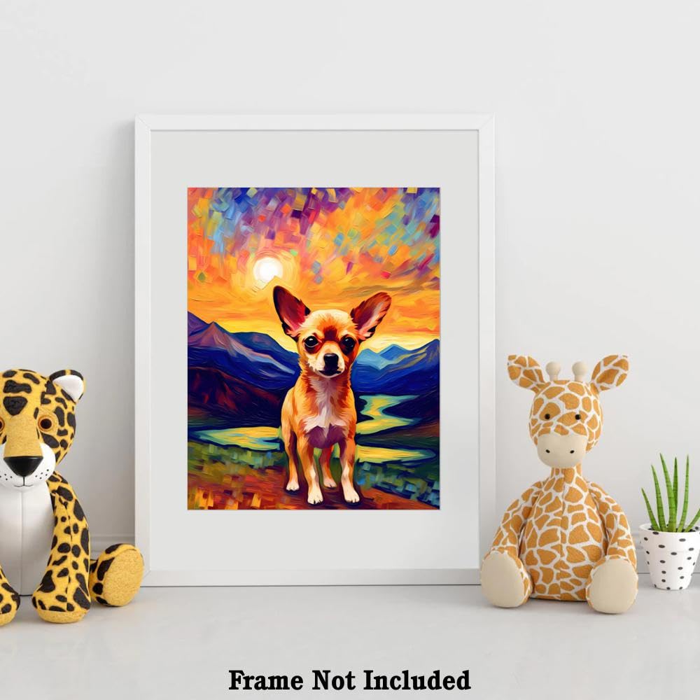Bestbuddy Pet 8X10 Unframed Starry Night Van Gogh Inspired Chihuahua Dog Pet Family Friend Peace Oil Painting Art Print Poster W