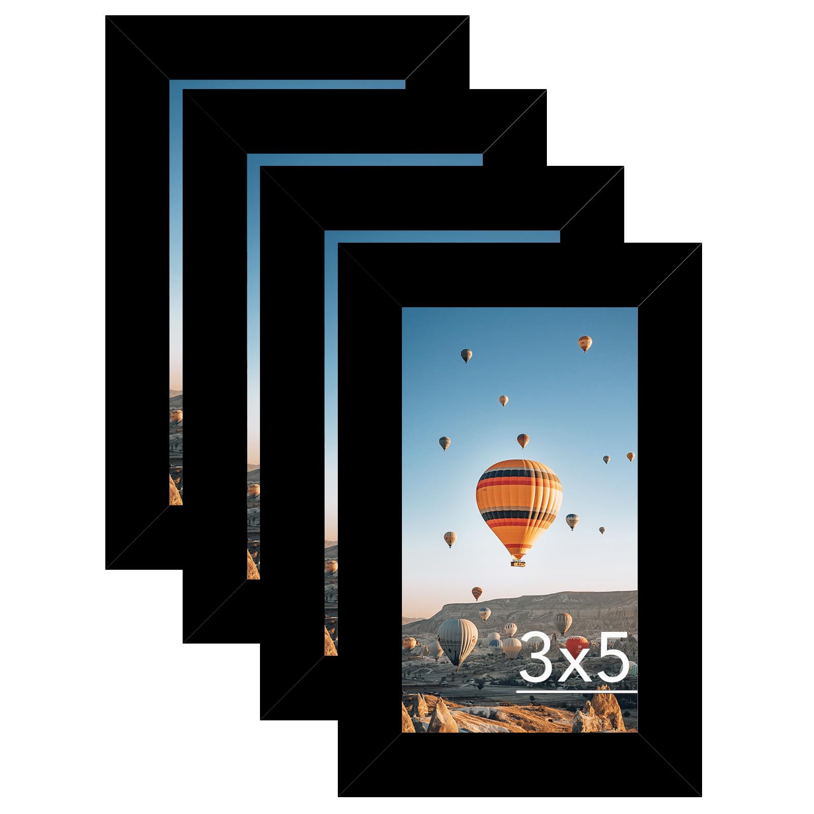 JCJMY 3x5 Picture Frame Set of 4 Black for Tabletop, 3 x 5 Photo Frame with Shatter Resistant Plexiglass, Sturdy 3 by 5 Poster F