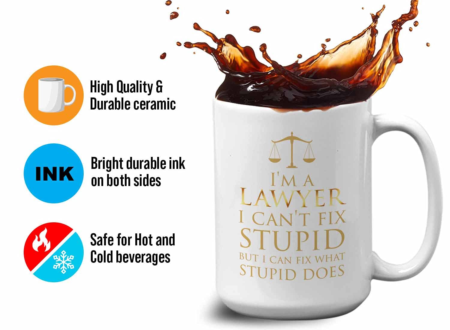 Bubble Hugs Lawyer Coffee Mug 15Oz White - I'M A Lawyer I Can'T Fix Stupid - Funny Witty Attorney Us Court Feminist Law Judge Ju