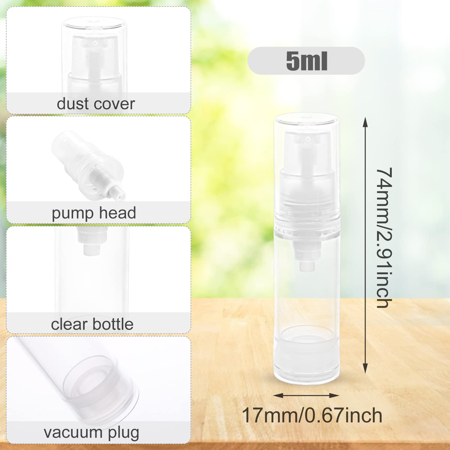 BOSMIOW 20 Packs Airless Lotion Pump Bottles 5ml Vacuum Pump Bottle Cosmetic Cream Dispenser Travel Refillable Containers