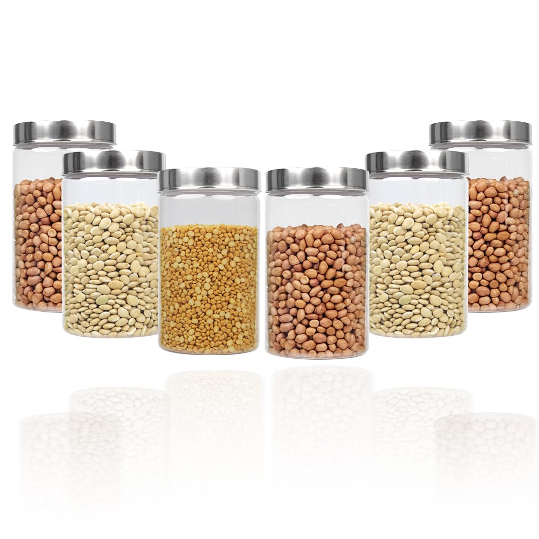 Seama Amingo Airtight Kitchen Storage Jar Set Of 6, 1500Ml Each, Unbreakable Pet Containers With Steel Lid, Bpa Free Food Grade 
