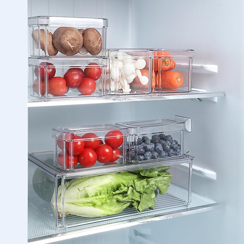 Aionnewie 7-Piece Stackable Fridge Organizer Set - Clear Containers With Lids, Perfect For Organizing Vegetables, Fruits, Food,
