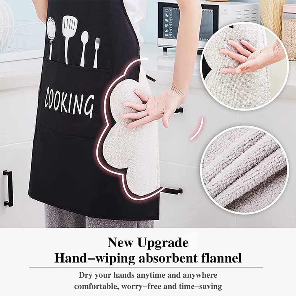 Docat Apron For Kitchen Cooking Waterproof Apron For Women Men With Pockets And Side Coral Velvet For Wiping Hands Towel Grill C
