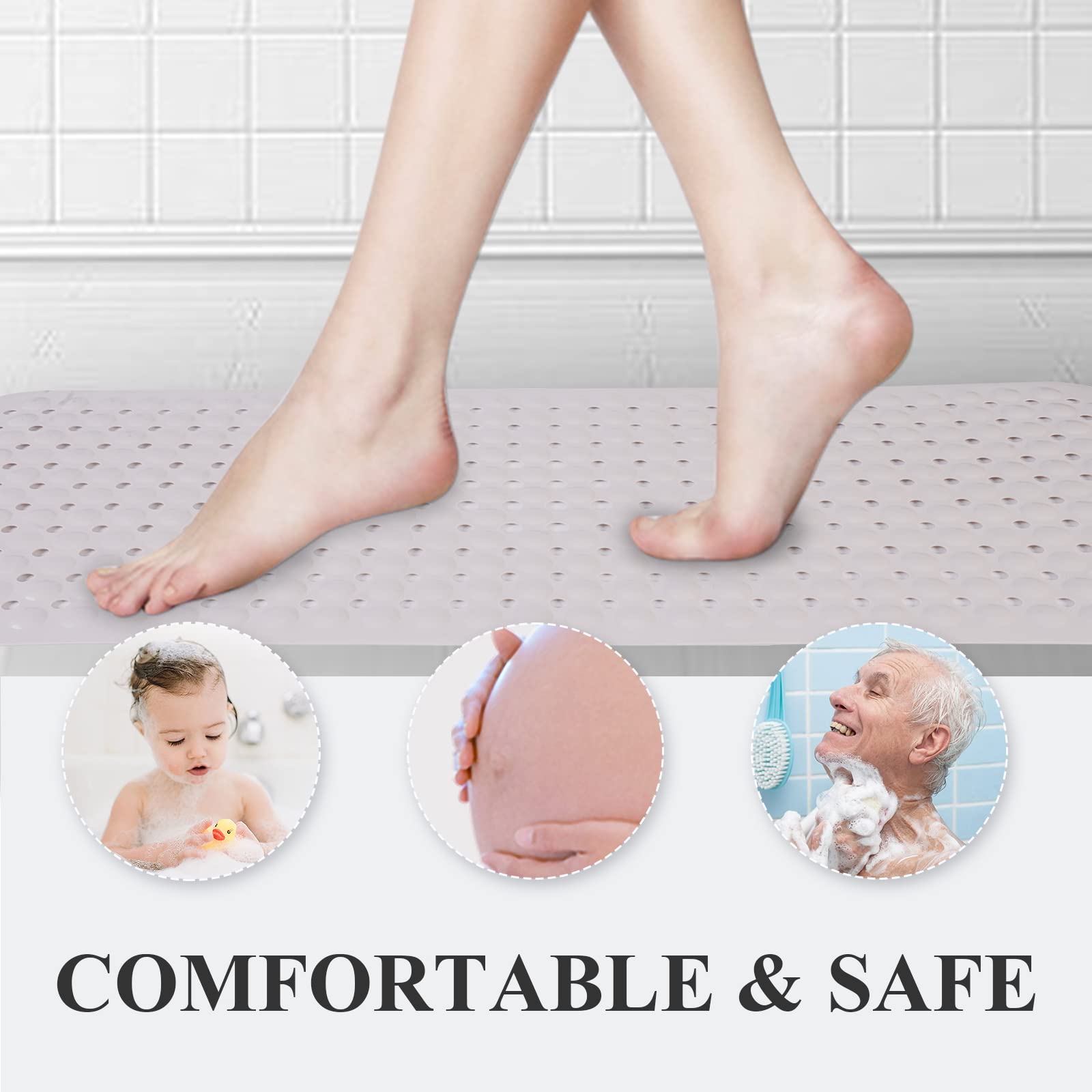 Sheepping Baby Bath Mat Non Slip Extra Long Bathtub Mat For Kids 40 X 16 Inch - Eco Friendly Bath Tub Mat With 310 Big Suction C