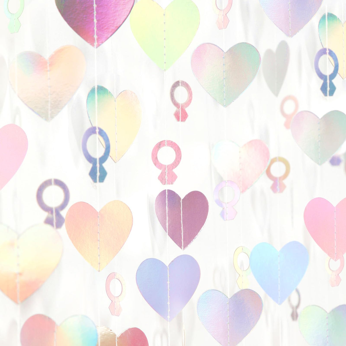 Engagement Bachelorette Party-Decorations Iridescent Heart-Ring Garland - 52Ft Holographic Disco Wedding Paper Streamers Banner,
