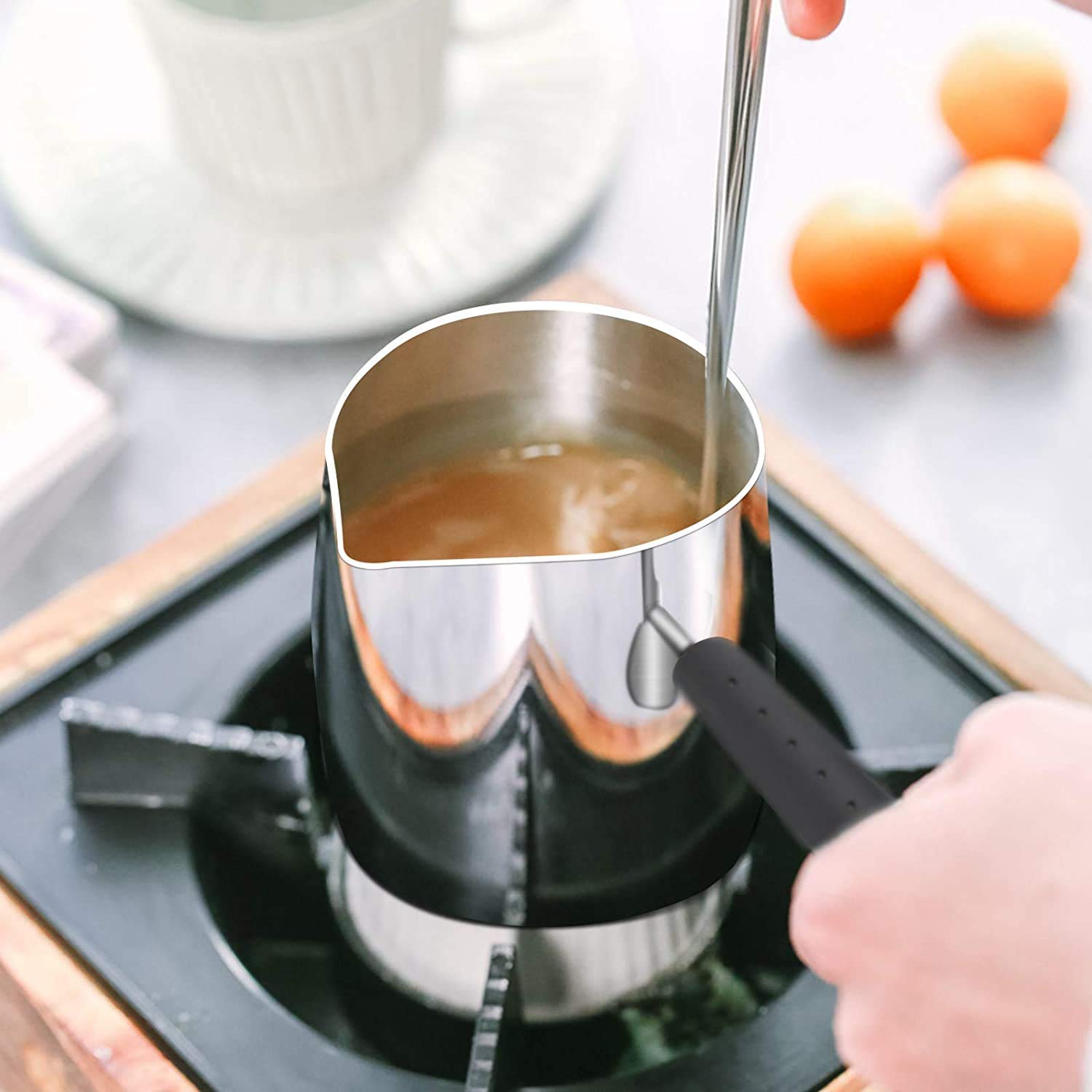 Turkish Coffee Pot, Stainless Steel Milk And Coffee Warmer, Ibrik Cezve Arabic Briki Coffee Pot, Chocolate And Butter Melting Po