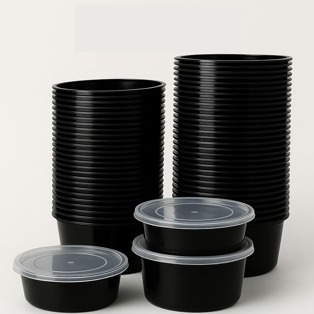 Rama Emporium 300Ml Round Plastic Food Delivery Containers With Lids Set Of 25 Reusable Airtight LeakProof Microwave & Freezer 