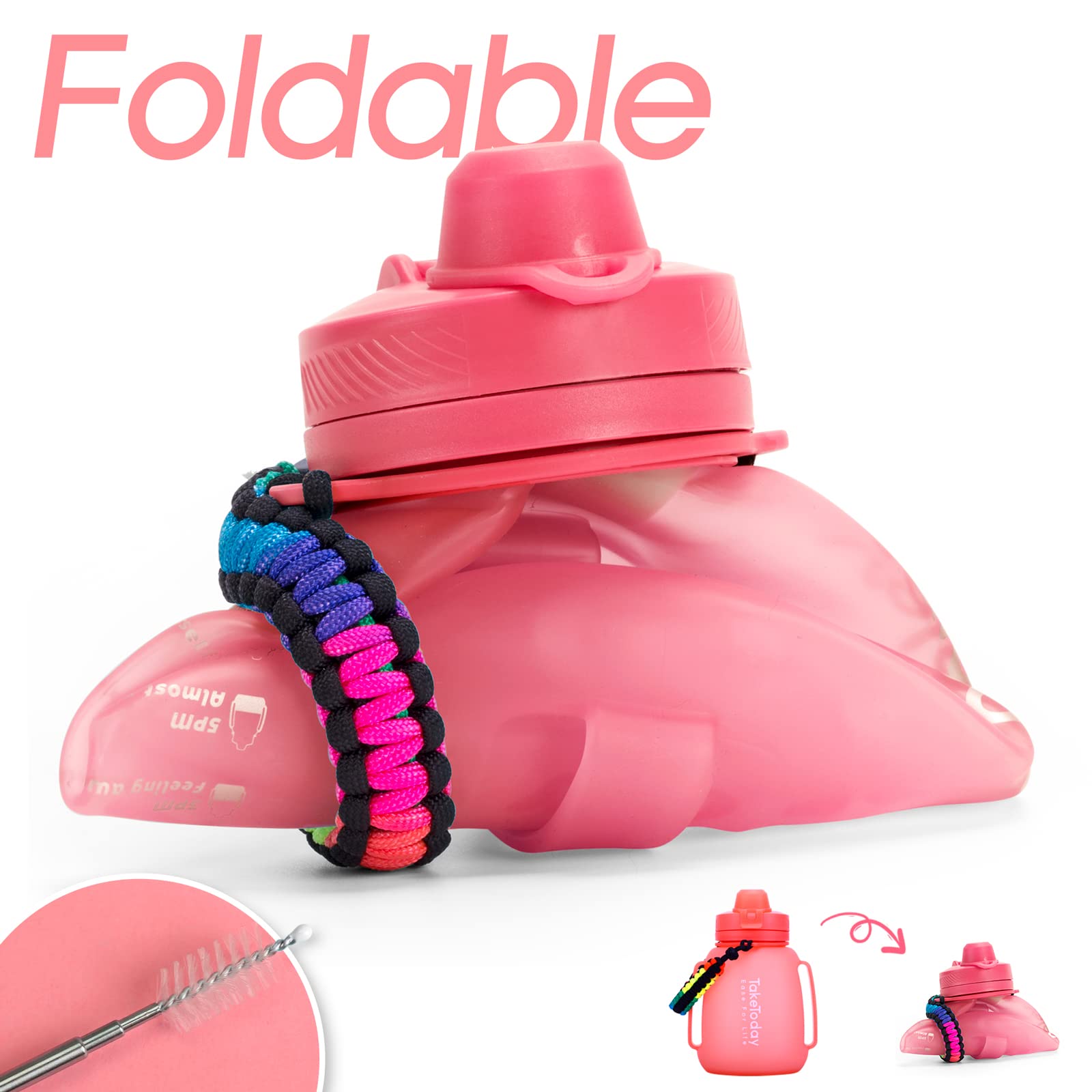 Taketoday 40 Oz Gallon Motivational Collapsible Water Bottles With Straw And Paracord Handle 1.2L Silicone Sports Water Bottle W