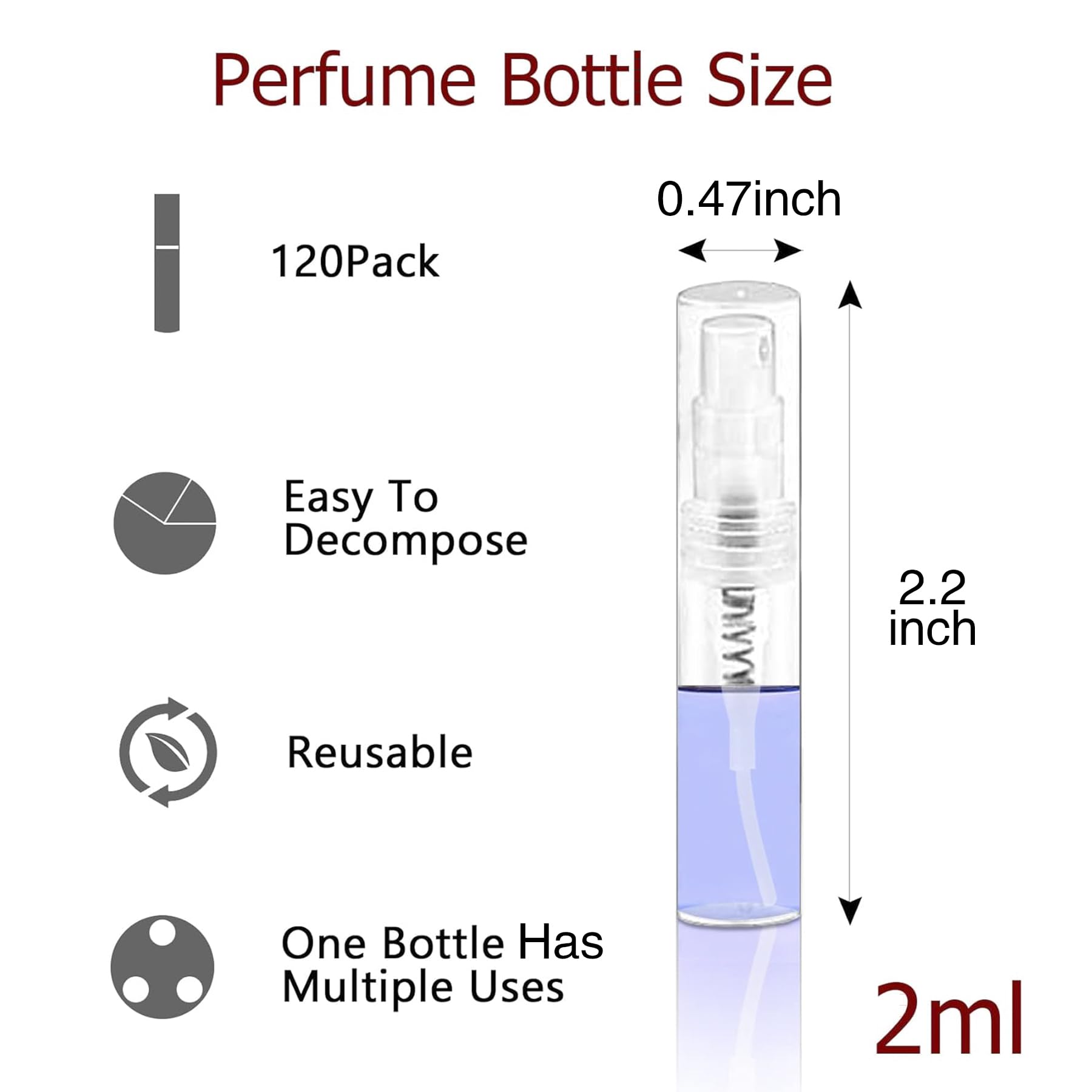 Csdtylh Mini Spray Bottle  Clear Plastic Empty Sample Containers  Fine Mist Refillable Portable Cute Perfume Mouthwash Atomizer for Cleaning  Travel  Essential Oils  Perfume(120  2ml)