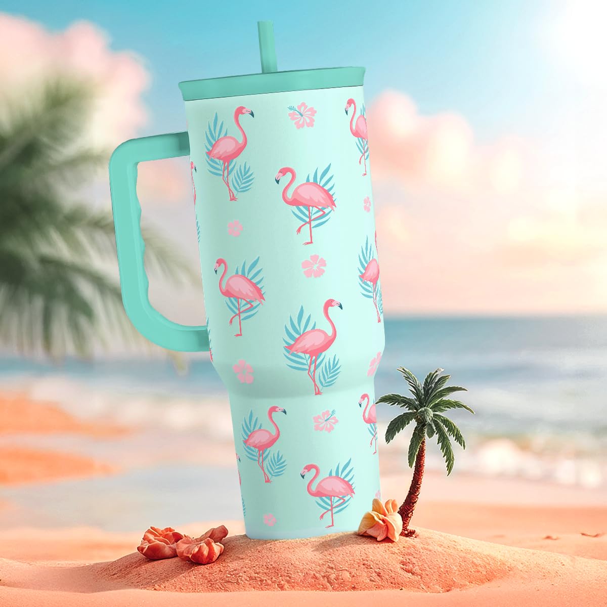 Flamingo Tumbler, Stainless Steel Insulated Tumblers Coffee Mug Cup with Handle, Gifts for Women Girls on Birthday Christmas Sum