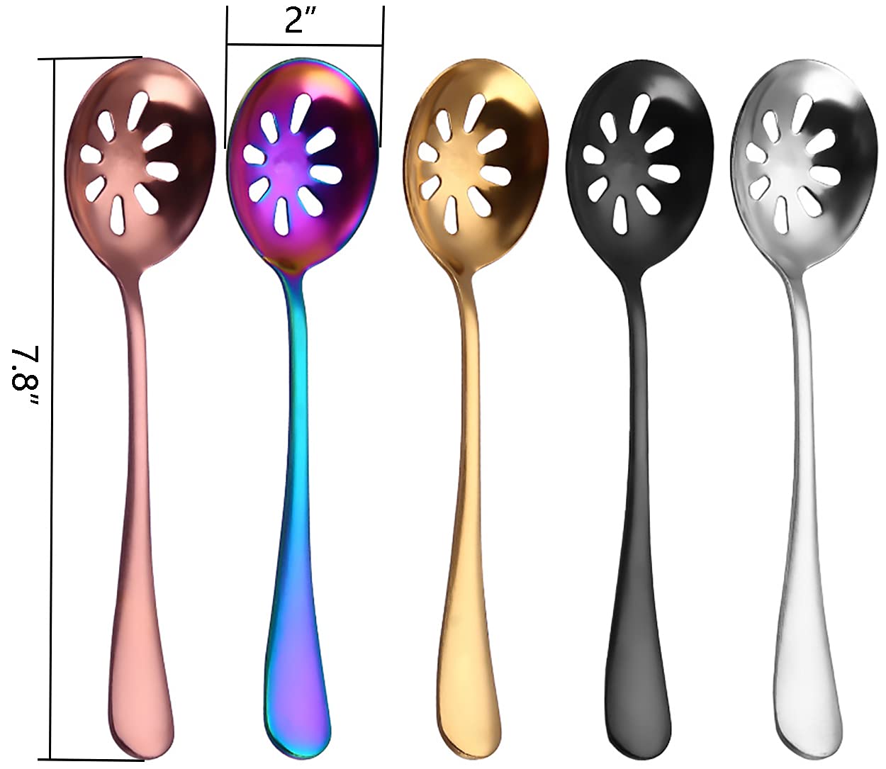 Dadamong 5Pcs Serving Slotted Spoons, Colorful Stainless Steel Serving Utensils Skimmer Perforated Serving Spoon For Buffet Banq