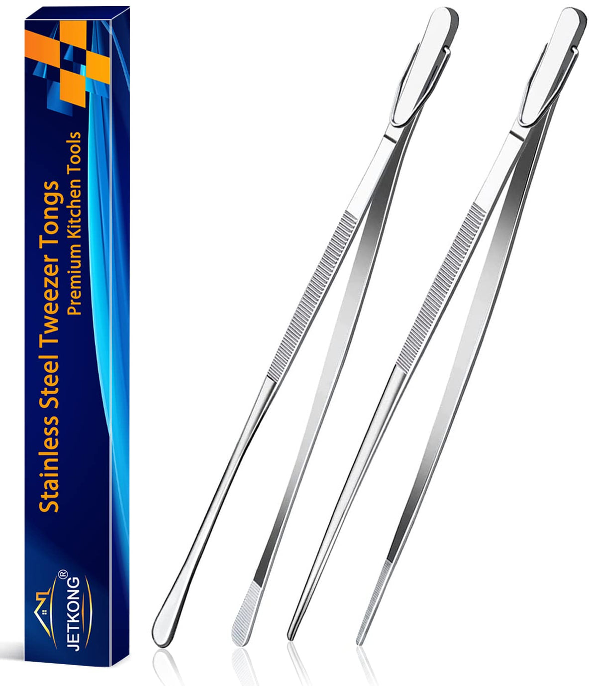 Jetkong 2 Pcs 12-Inch Kitchen Tweezers Fine Tweezer Tongs, Extra-Long Stainless Steel Cooking Tweezers (Silver)