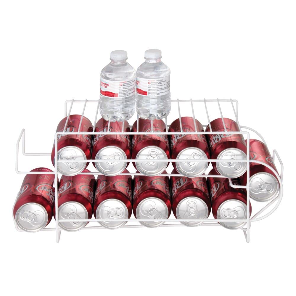 Mdesign 2-Tier Metal Wire Standing Pop/Soda And Food Can Dispenser Storage Rack Organizer With Top Shelf For Kitchen Pantry, Cou